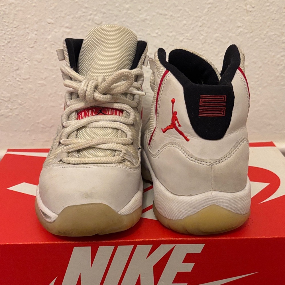 Nike Kids White and Red Sneakers (Jordan 11s Platinum Tint)